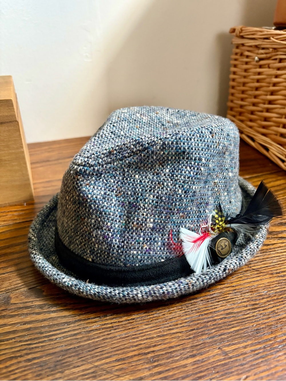 Goorin Bros Tweed Trilby Hat with Feather Accent - Gray & Black